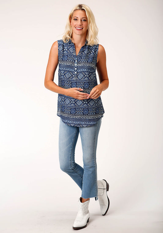 Roper Womens Sleeveless Tribal Print Slvls Pullover Top Blouse - Flyclothing LLC