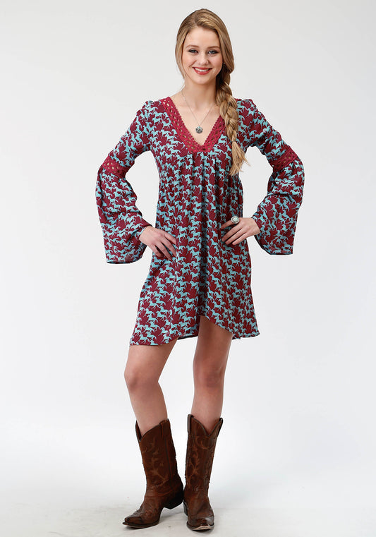 Roper Womens Red And Blue Printed Dress - Roper