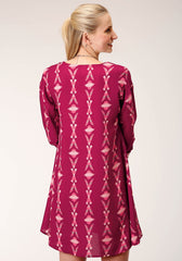 Roper Womens Long Sleeve Wine Aztec Print Dolman Sleeveless Dress