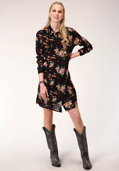 Roper Womens Long Sleeve Retro Rodeo Print Shirt Dress