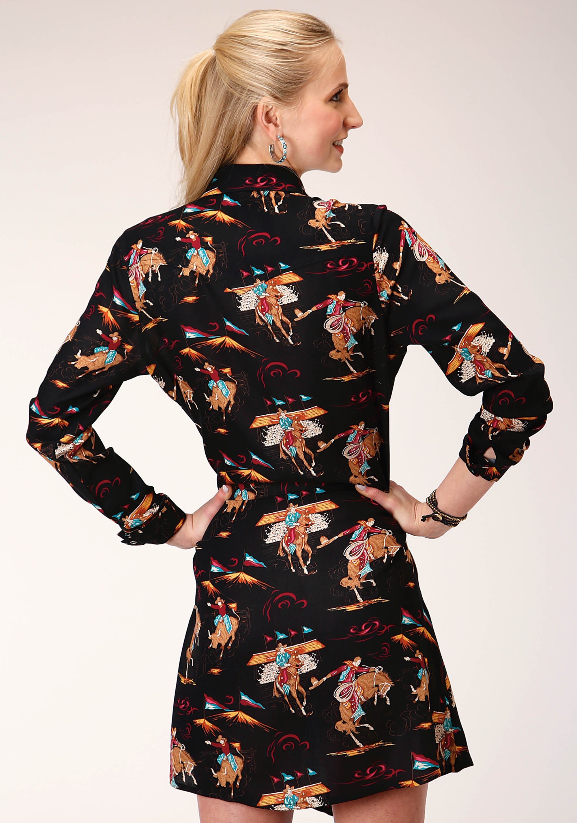 Roper Womens Long Sleeve Retro Rodeo Print Shirt Dress - Flyclothing LLC