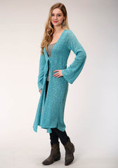 Roper Womens Teal Sweater Knit Long Sleeve Cardigan