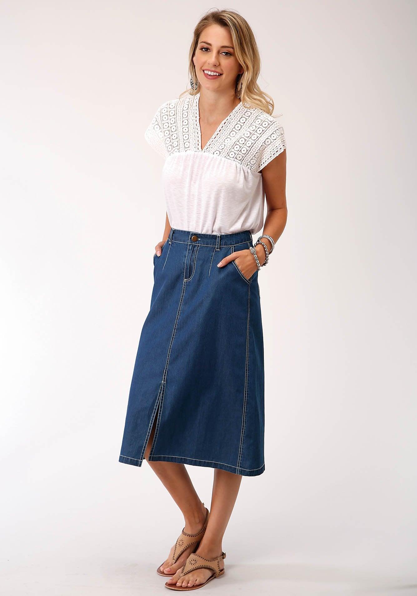 ROPER WOMENS SOLID BLUE DENIM SKIRT - Roper