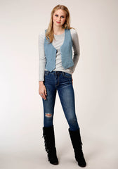 Roper Womens Light Blue Cotton Denim Vest - Flyclothing LLC