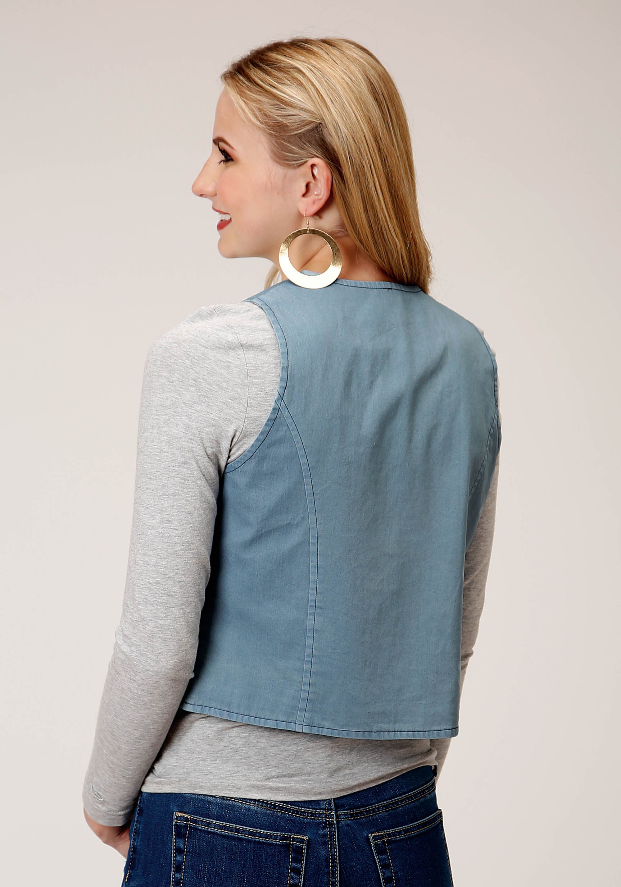 Roper Womens Light Blue Cotton Denim Vest - Roper