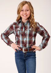 Roper Girls Long Sleeve Snap Southwest Plaid Western Shirt