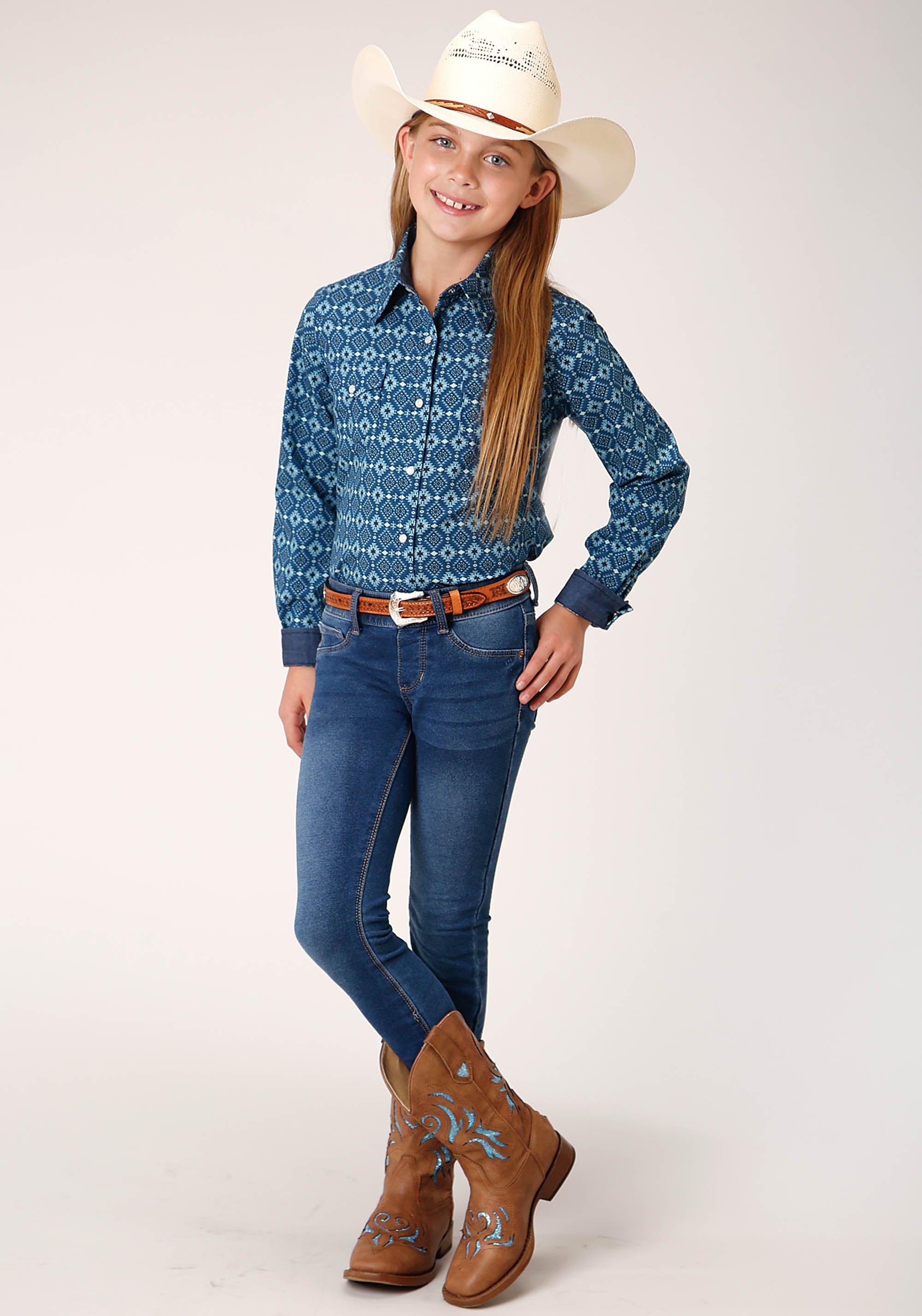 Roper Girls Long Sleeve Snap Mini Aztec Print Western Shirt - Flyclothing LLC