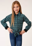 Roper Girls Long Sleeve Snap Diamond Aztec Print Western Shirt