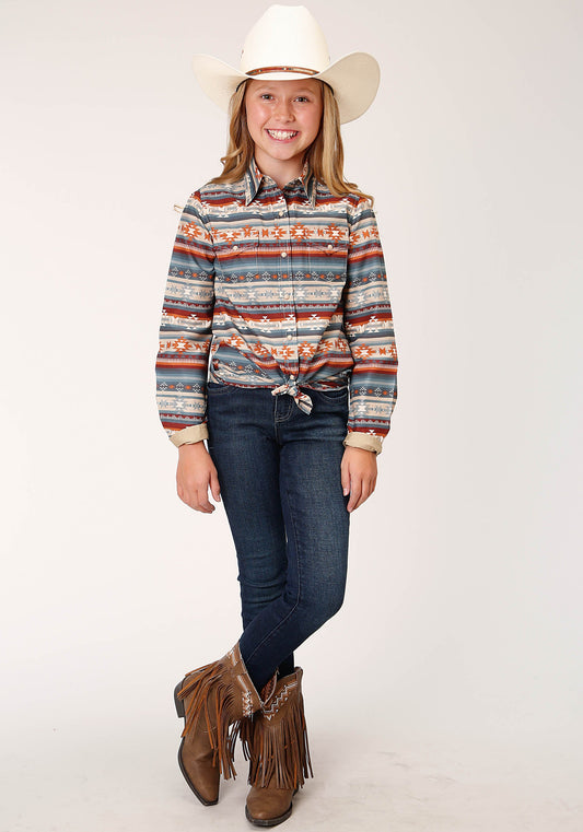 Roper Girls Long Sleeve Snap Sandstone Aztec Print Western Shirt - Flyclothing LLC