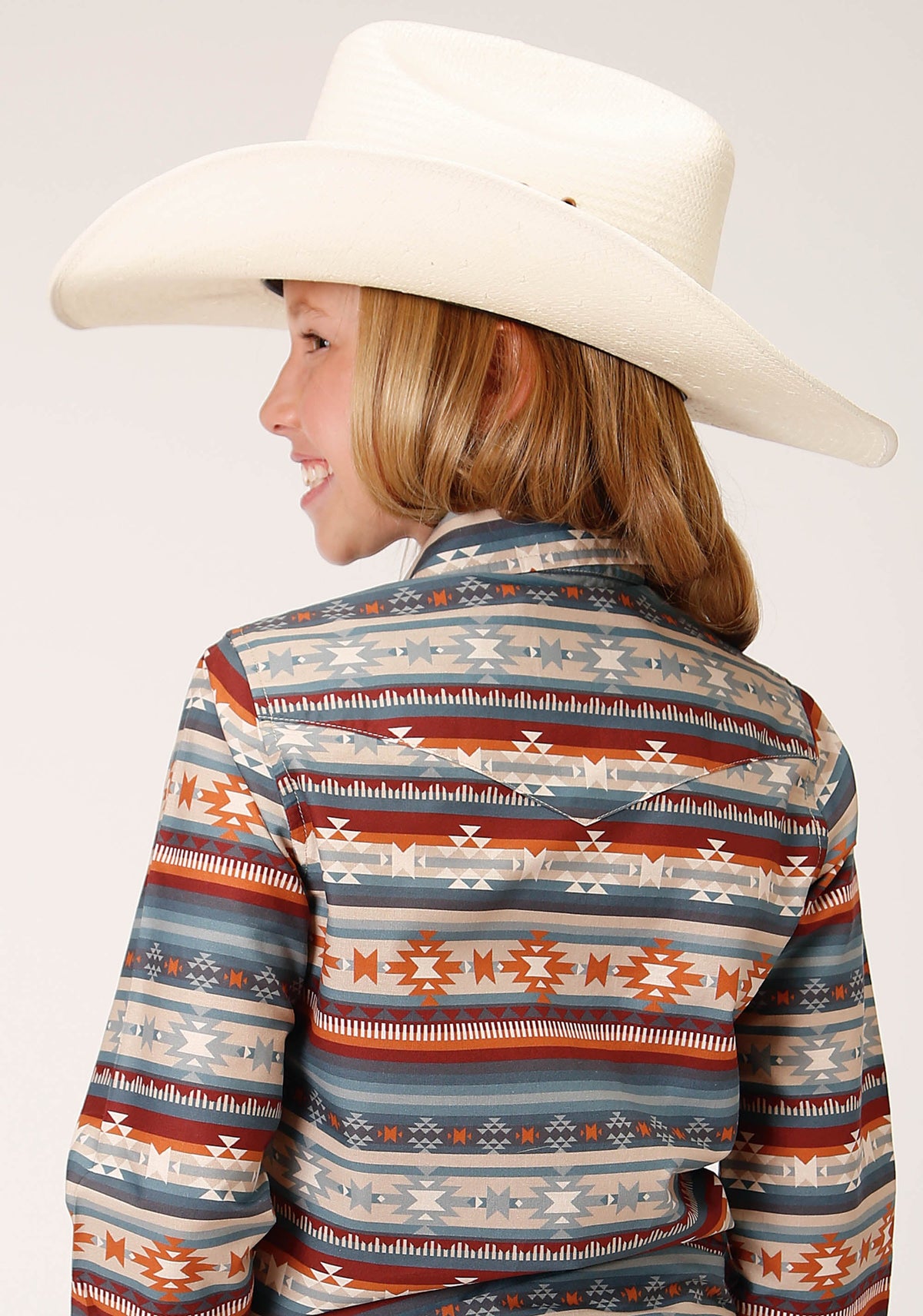 Roper Girls Long Sleeve Snap Sandstone Aztec Print Western Shirt - Flyclothing LLC