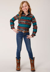 Roper Girls Long Sleeve Snap Ombre Aztec Horizontal Stripe Western Shirt - Flyclothing LLC