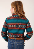 Roper Girls Long Sleeve Snap Ombre Aztec Horizontal Stripe Western Shirt - Flyclothing LLC