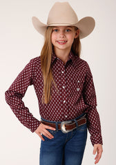 Roper Girls Long Sleeve Snap Point Diamonds Wine Western Shirt