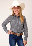 Roper Girls Long Sleeve Snap Silver Foulard Western Shirt