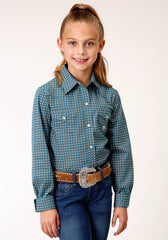 Roper Girls Long Sleeve Snap Azure Neat Western Shirt