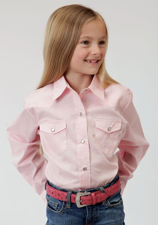 Roper Girls Pink Solid Long Sleeve Western Snap Shirt