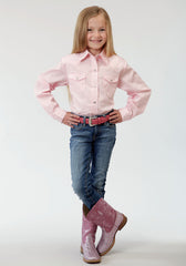 Roper Girls Pink Solid Long Sleeve Western Snap Shirt