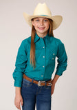 Roper Girls Long Sleeve Snap Solid Poplin Stretch Turquoise Western Shirt