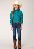 Roper Girls Long Sleeve Snap Solid Poplin Stretch Turquoise Western Shirt - Flyclothing LLC