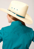 Roper Girls Long Sleeve Snap Solid Poplin Stretch Turquoise Western Shirt - Flyclothing LLC