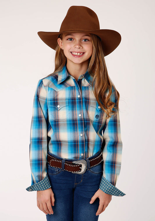 Roper Girls Long Sleeve Snap Sunset Plaid Western Shirt