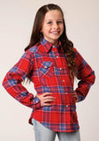 Roper Girls Long Sleeve Button Unlined Flannel Western Shirt