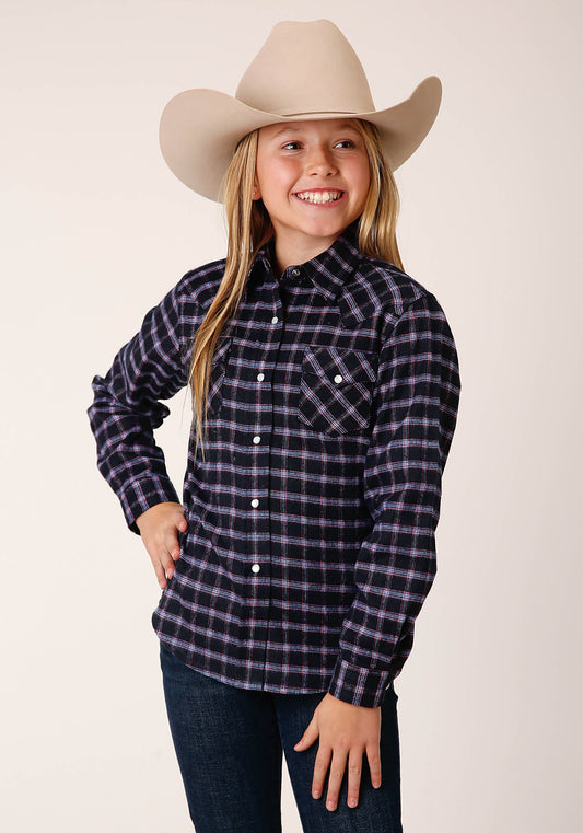 Roper Girls Long Sleeve Button Unlined Flannel Western Shirt