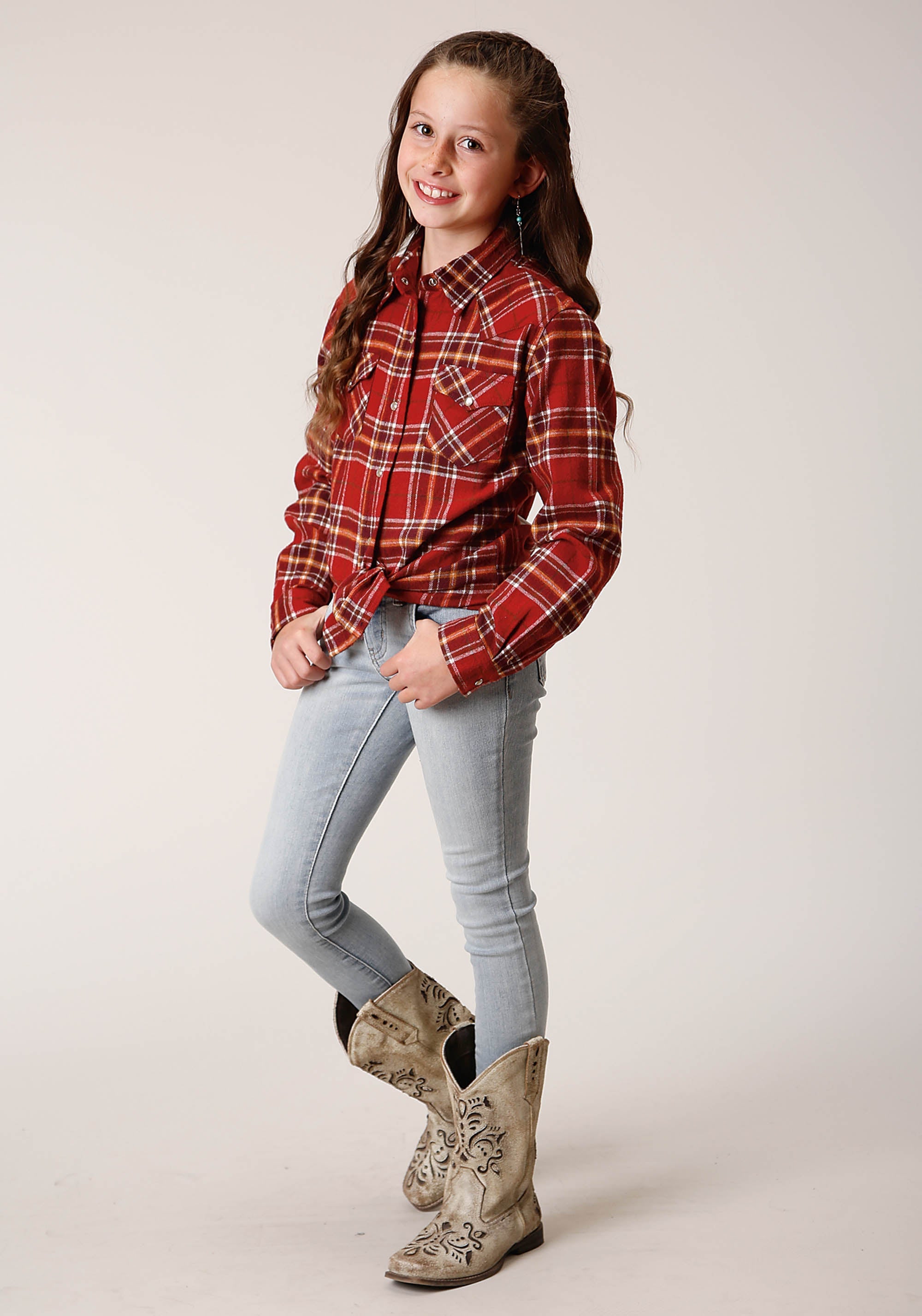 Roper Girl's Red & Black Plaid Thermal Lined Flannel Shirt Jacket