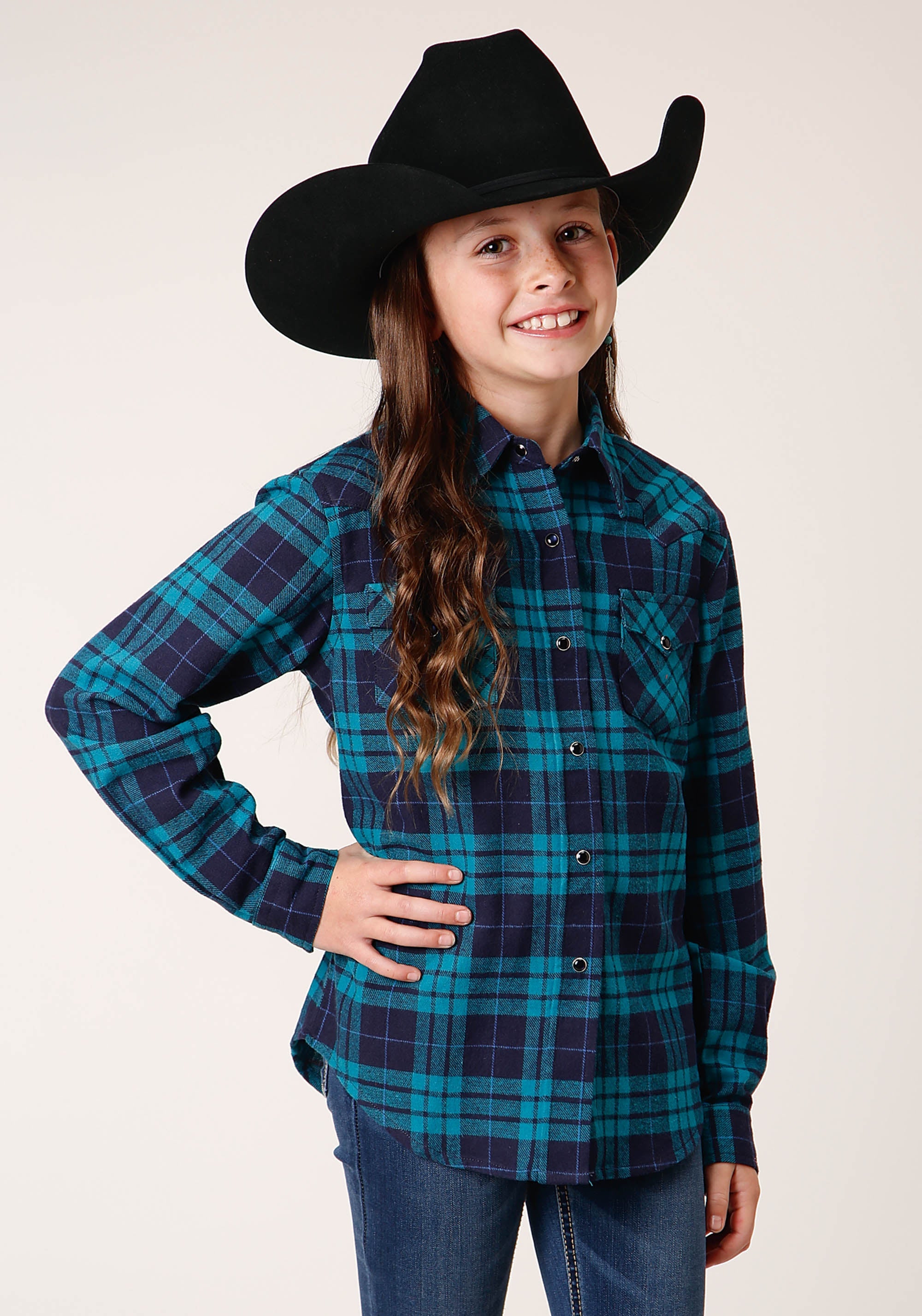 Roper Girls Long Sleeve Button Unlined Flannel Western Shirt