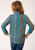 Roper Girls Long Sleeve Snap Leopard Stripe Print Rayon Western Shirt - Flyclothing LLC