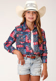 Roper Girls Long Sleeve Snap Bandana Print Rayon Shirt