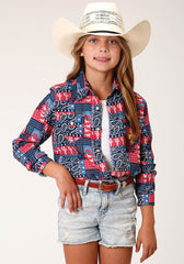 Roper Girls Long Sleeve Snap Bandana Print Rayon Shirt - Roper