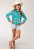 Roper Girls Long Sleeve Snap Tropical Aztec Print Rayon Western Shirt - Flyclothing LLC