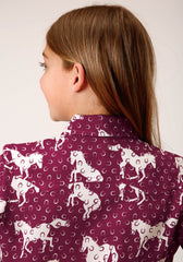 Roper Girls Long Sleeve Snap Horse Print Rayon Shirt - Flyclothing LLC