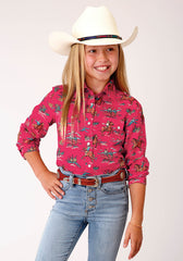 Roper Girls Long Sleeve Snap Red Western Print Rayon Challis Western Shirt