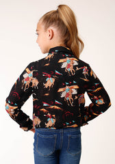 Roper Girls Long Sleeve Snap Retro Rodeo Print Western Shirt - Flyclothing LLC