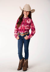 Roper Girls Long Sleeve Snap Aztec Print Rayon Shirt - Flyclothing LLC