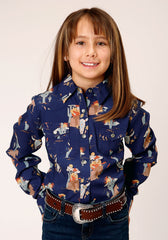 Roper Girls Long Sleeve Snap Cowboy Toile Print Rayon Western Shirt - Roper