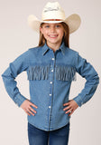 Roper Girls Long Sleeve Snap Medium Blue Denim Western Shirt