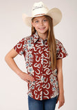 Roper Girls Short Sleeve Snap Hawaiian Horseshoes Print Western Shirt