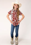 Roper Girls Short Sleeve Snap Hawaiian Horseshoes Print Western Shirt - Flyclothing LLC