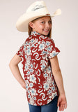 Roper Girls Short Sleeve Snap Hawaiian Horseshoes Print Western Shirt - Flyclothing LLC