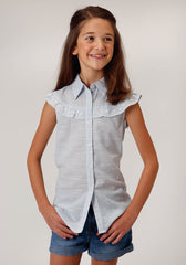 Roper Girls Girls Ruffle Yoke Sleeveless Snap Western Shirt - Roper