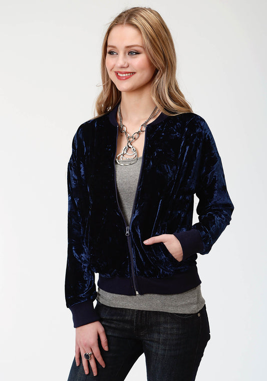 Roper Womens Navy Blue Crushed Velvet  Zip Front Jacket