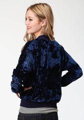 Roper Womens Navy Blue Crushed Velvet  Zip Front Jacket - Roper