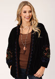 Roper Womens Black Velvet Open Front Jacket