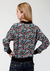 Roper Womens Black Flower Print Bomber Jacket - Flyclothing LLC