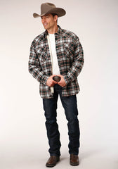 Roper Mens Long Sleeve Snap Sherpa Lined Flannel Shirt Jacket