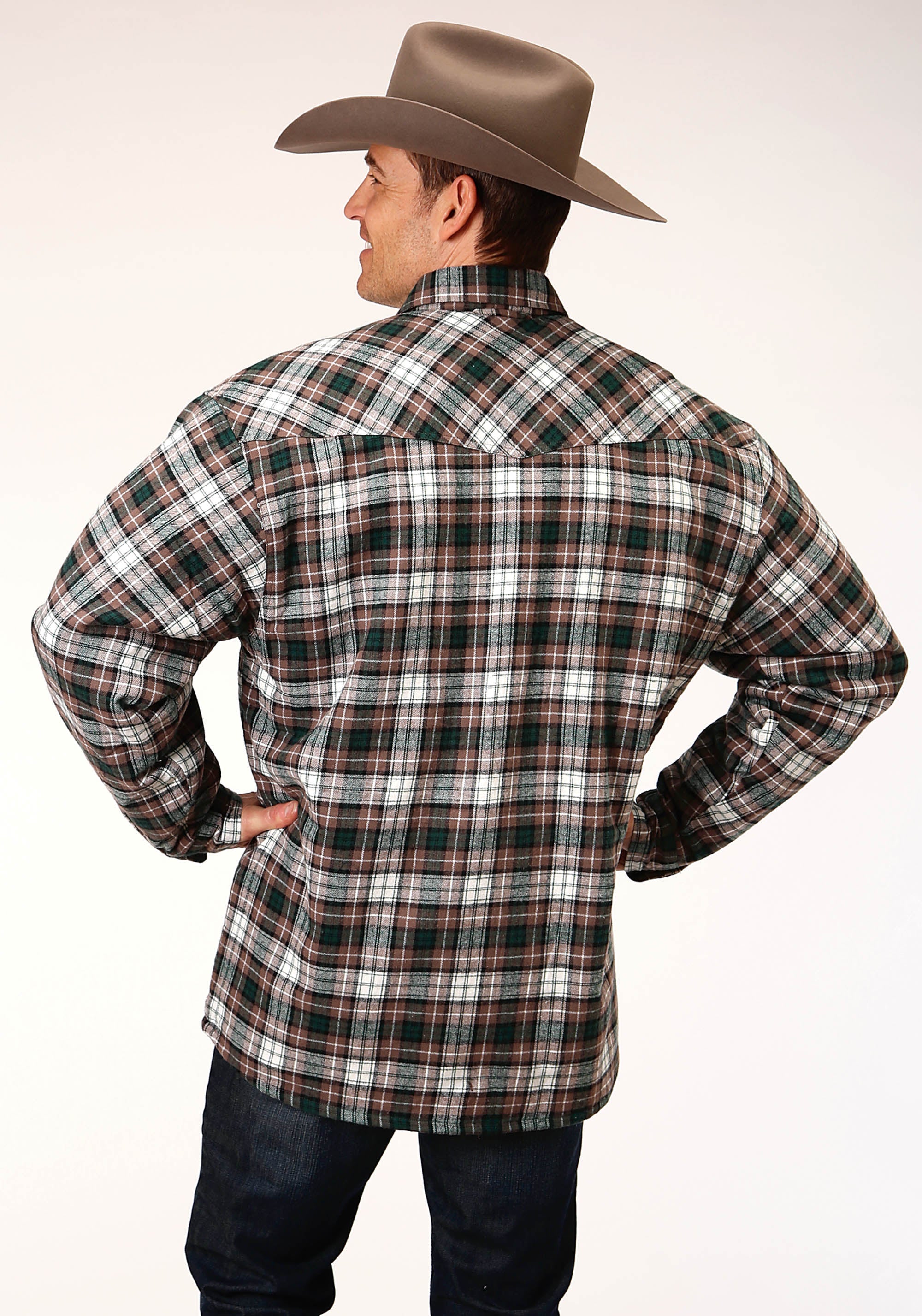 Roper Mens Long Sleeve Snap Sherpa Lined Flannel Shirt Jacket