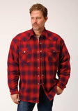 Roper Mens Long Sleeve Snap Sherpa Lined Flannel Shirt Jacket